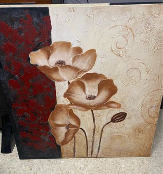 Cuadro Lienzo Flores Beige , Marrón y rojo