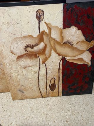 Cuadro Lienzo Flores Beige , Marrón y rojo