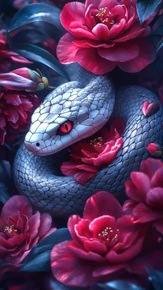 Poster Serpente Rosso e Fiori