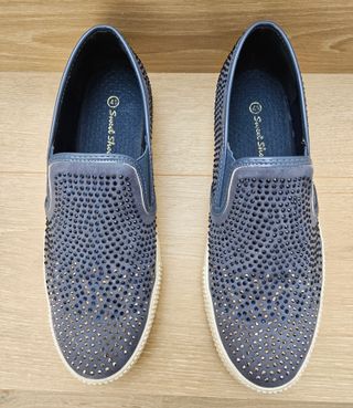 Zapatillas Slip-on Mujer Brillantes Azul/Plata