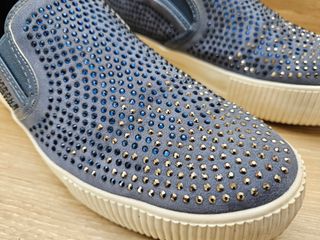 Zapatillas Slip-on Mujer Brillantes Azul/Plata