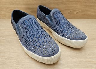 Zapatillas Slip-on Mujer Brillantes Azul/Plata