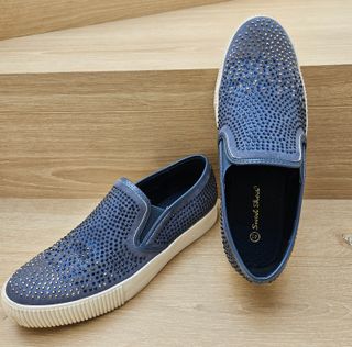 Zapatillas Slip-on Mujer Brillantes Azul/Plata
