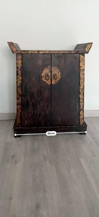 Mueble recibidor madera negro y dorado
