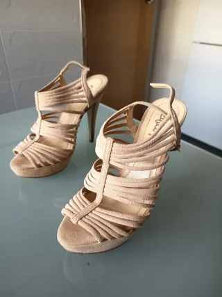 Sandalias tacón ante rosa empolvado