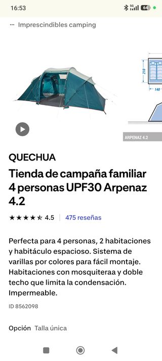 Tienda campaña familiar 4 personas Quechua