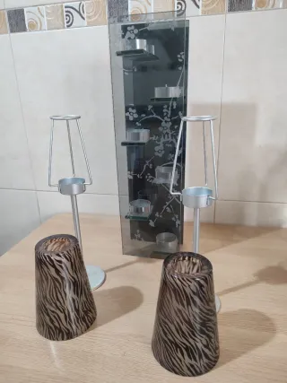 Portavelas de cristal y metal