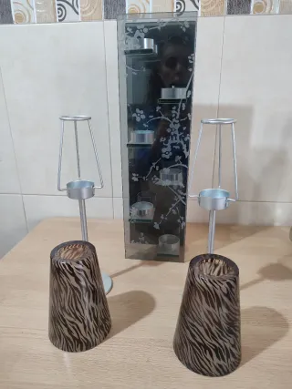 Portavelas de cristal y metal