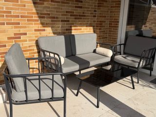 Conjunto de jardín 2 sillones y sofá negro