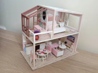Casita miniatura muñecas rosa casa DIY maqueta nue