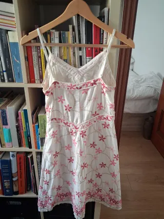 Vestido Vintage 120% Lino Floral Bordado de flores