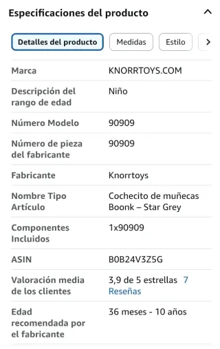 Carrito de muñecas gris con estrellas