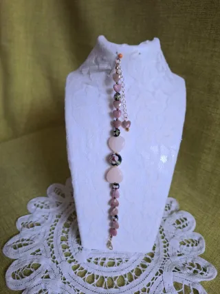 Braccialetto cuori pietra naturale e cloisonné