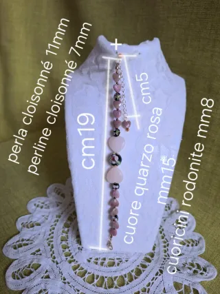 Braccialetto cuori pietra naturale e cloisonné