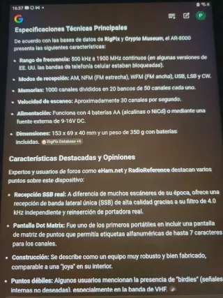 Receptor Escáner AOR AR8000 Wide Range