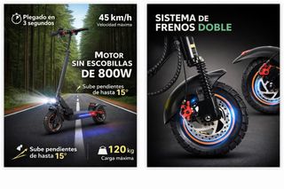 Patinete Eléctrico 800W Doble Amortiguación