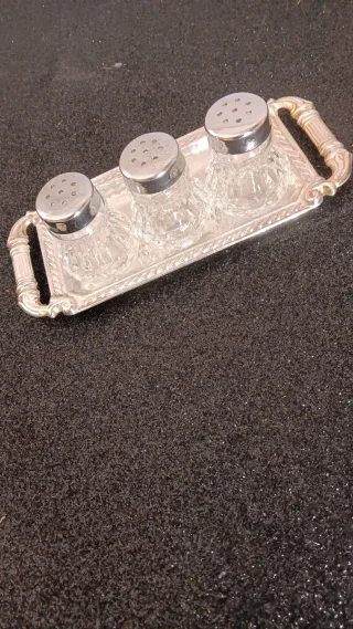 Juego Vintage Saleros Cristal con Bandeja