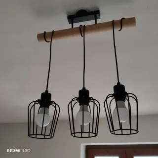 Lampadario industriale legno e metallo