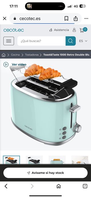 Tostadora Cecotec Toast&Taste 1000 Retro Azul