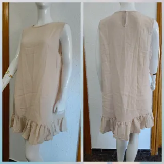 Vestido de algodón beige talla XL con volantes