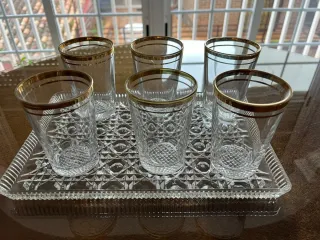6 Vasos Vintage. Filo de oro 24 kilates.
