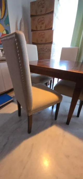 Mesa y 4 sillas tapizadas