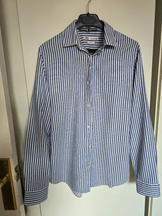 Camisa ZARA Slim Fit Rayas Azul/Blanco Talla S