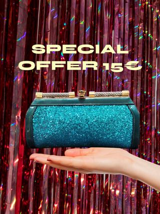 Pochette Glitter Blu E Catena Oro