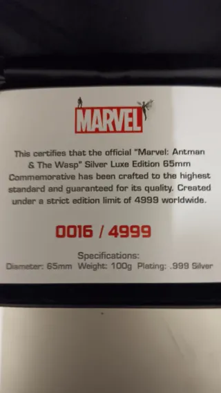Moneda Plata Marvel Ant-Man & Wasp 100g