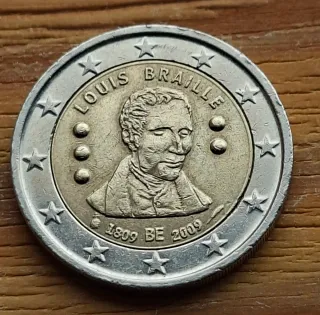 Moneda 2 Euros Bélgica 2009 Louis Braille