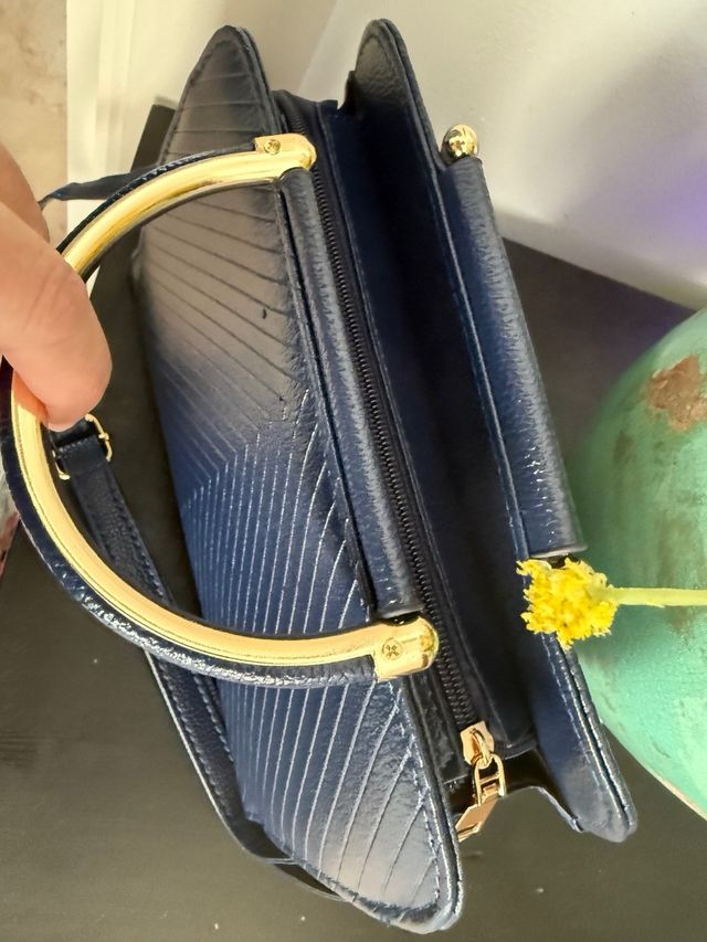 Bolso piel azul asas redondas