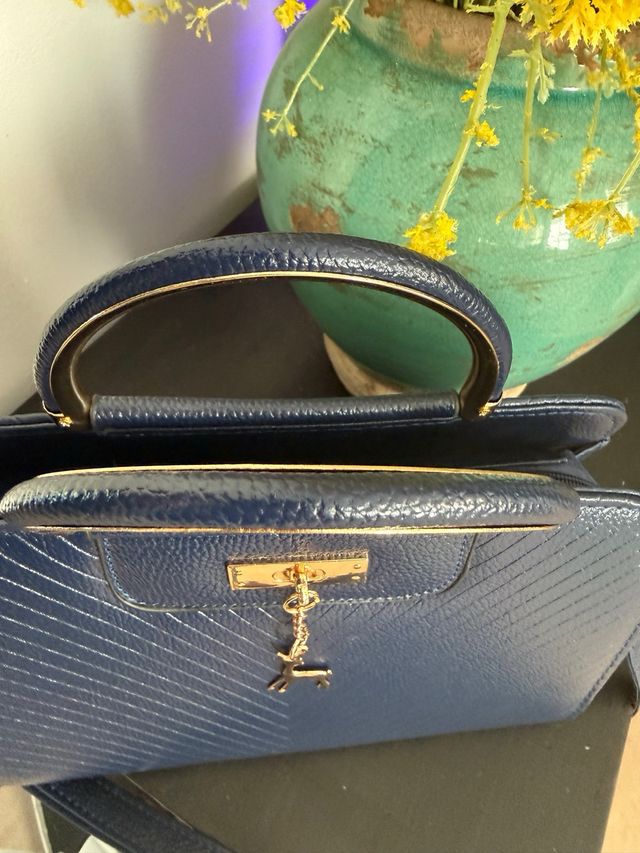 Bolso piel azul asas redondas