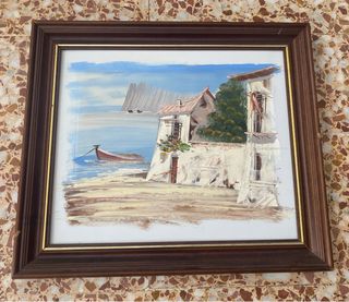 Cuadro antiguo paisaje marino