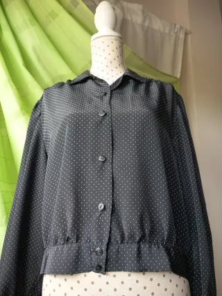 Camisa chaqueta bomber vintage negra con lunares