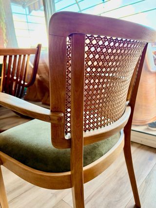 Butaca estilo Thonet B 22 madera, ratán y piel