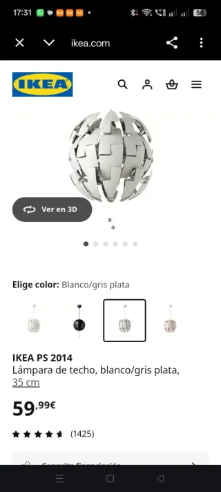 Lámpara de techo Ikea blanca/plata