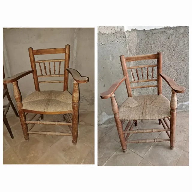 2 Sillones antiguos de anea y madera