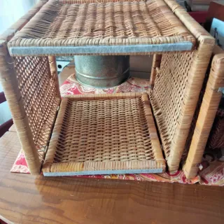 Cubo Mimbre Plegable Beige/Marrón