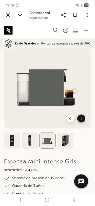 Cafetera Nespresso Essenza Mini Gris