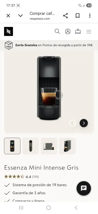 Cafetera Nespresso Essenza Mini Gris