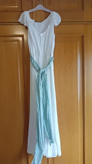 Mono largo ceremonia niña blanco y verde, 11 años