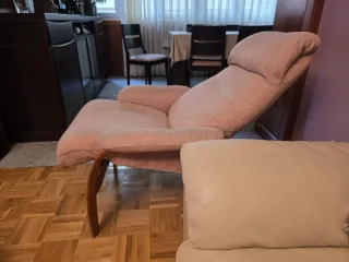 Sillón relax reclinable tela y madera