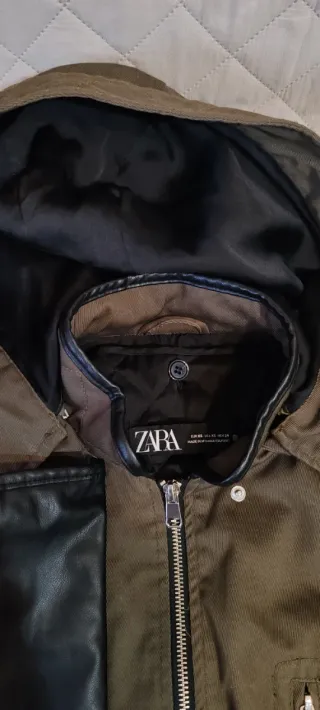 Abrigo Otoño/Primavera verde oliva, mangas Cuero