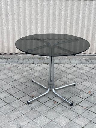 Mesa redonda cristal y metal vintage
