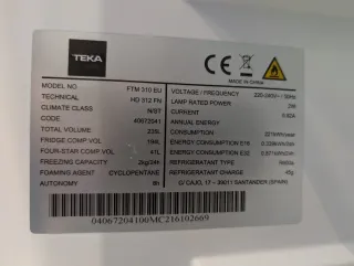 Nevera Congelador TEKA Blanca