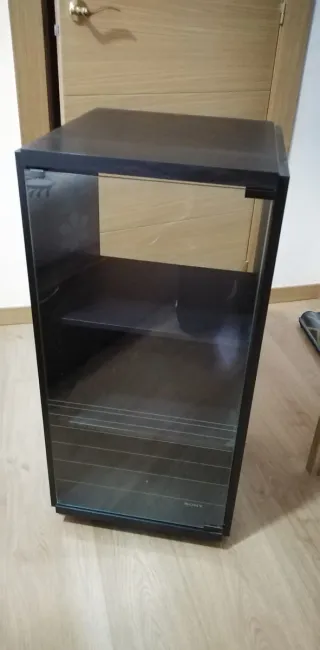 Mueble equipo música negro y cristal
