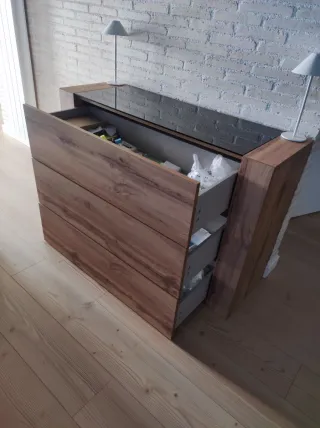 Mueble cajonera madera y cristal