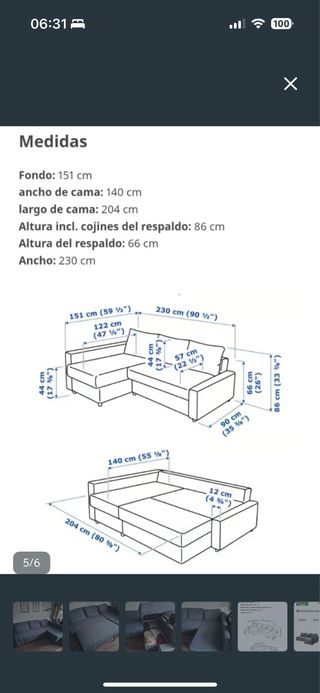 Sofá Cama Chaise Long Gris Ikea. Recoger domicilio