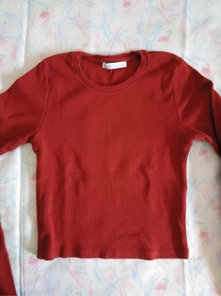 Jersey Zara Manga Larga Mujer Rojo