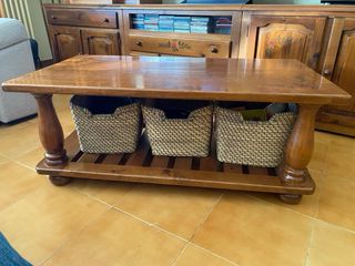 Mesa de centro madera maciza pino con balda